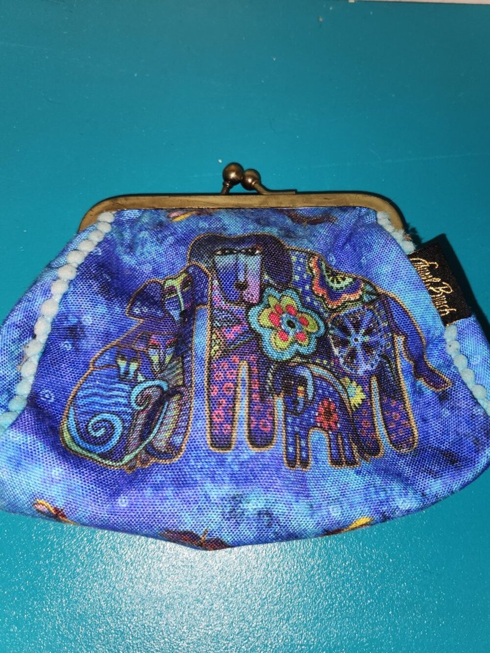 Laurel Burch Blue Elephant Kiss Lock Coin Purse Wallet